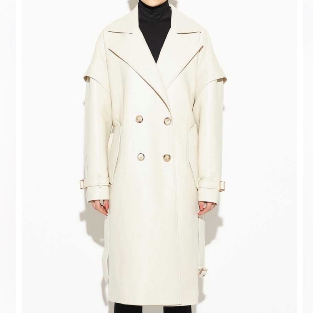 Apparis Cream Double-Breasted Coat